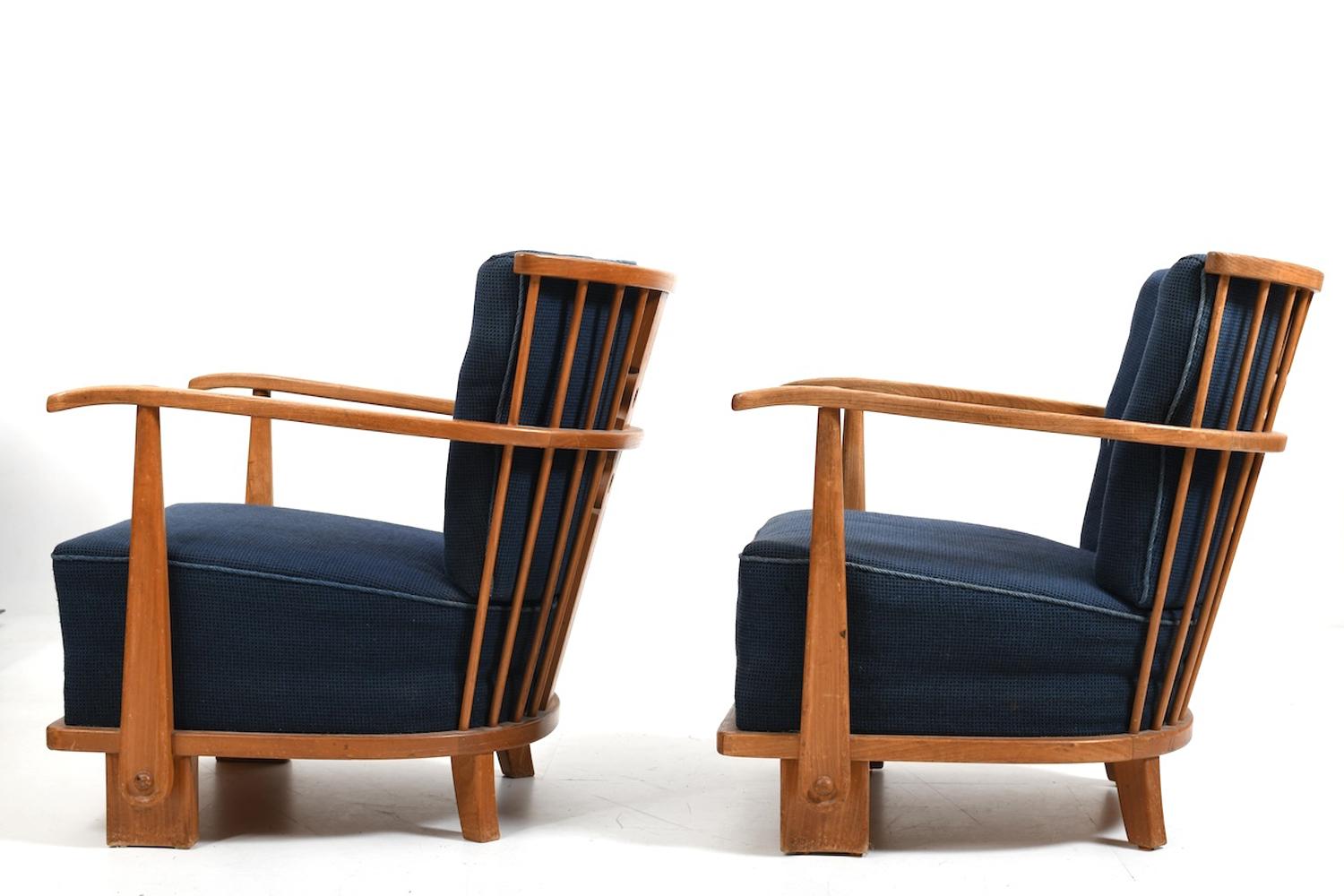 Fabric Pair of Fritz Hansen Mod.1590 Easy Chairs 1942