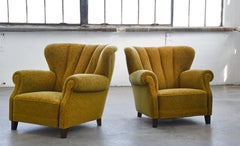 Pair of Fritz Hansen Model 1518 Large Club Chairs, Denmark, 1940s