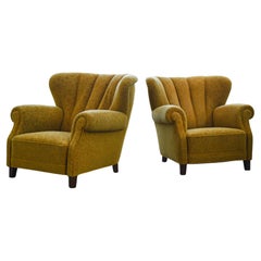 Pair of Fritz Hansen Model 1518 Large Club Chairs, Denmark, 1940s