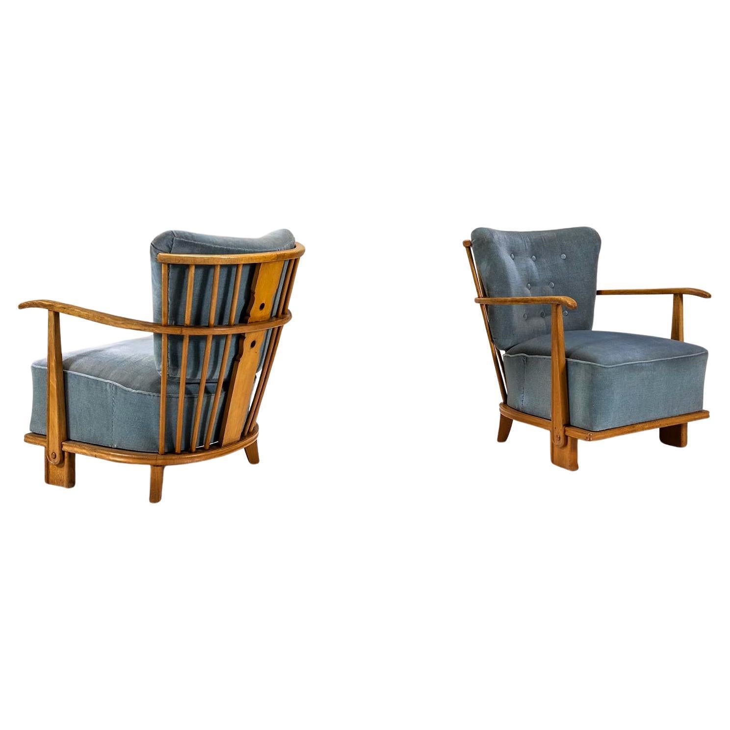 Pair of Fritz Hansen Model 1590 Lounge Chairs, Denmark 1940s