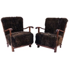 Pair of Fritz Hansen Model 1594 Lounge Chairs in Lamb's Wool