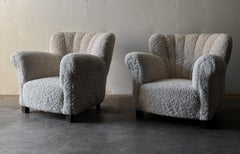 Pair of Fritz Hansen Shearling Lounge Chairs