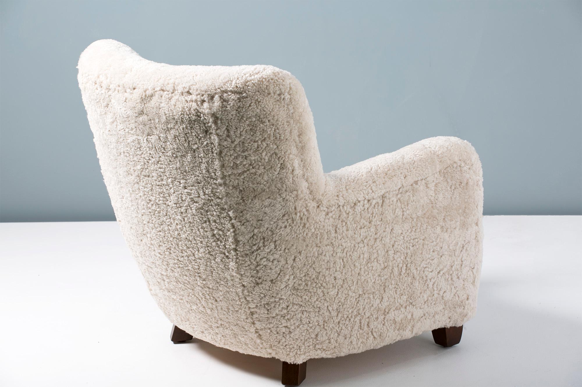 Mid-20th Century Pair of Fritz Hansen Style 1950s Sheepskin Armchairs