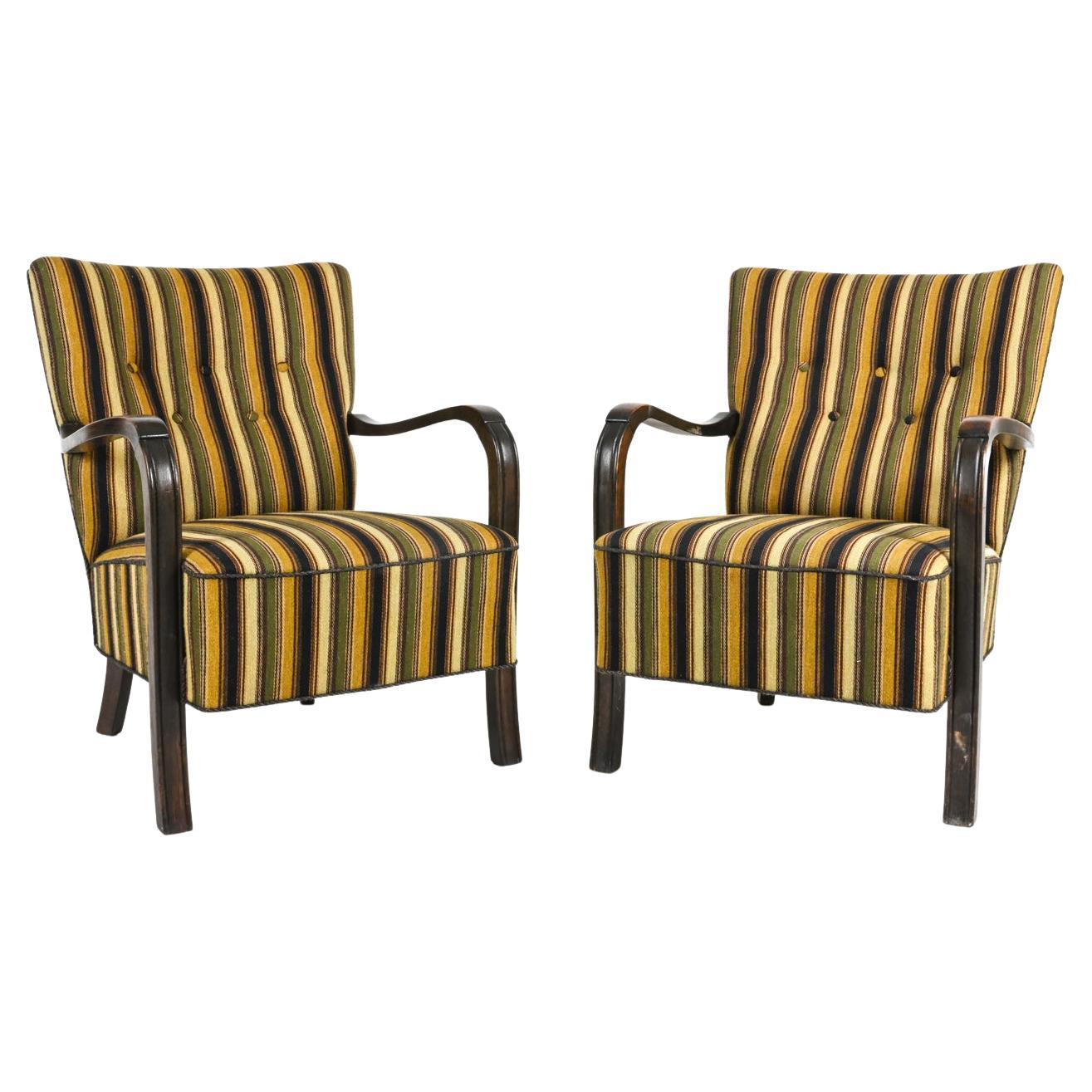 Pair of Fritz Hansen-Style Beechwood Easy Chairs, c. 1940's For Sale