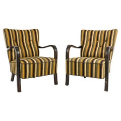 Pair of Fritz Hansen-Style Beechwood Easy Chairs, c. 1940's