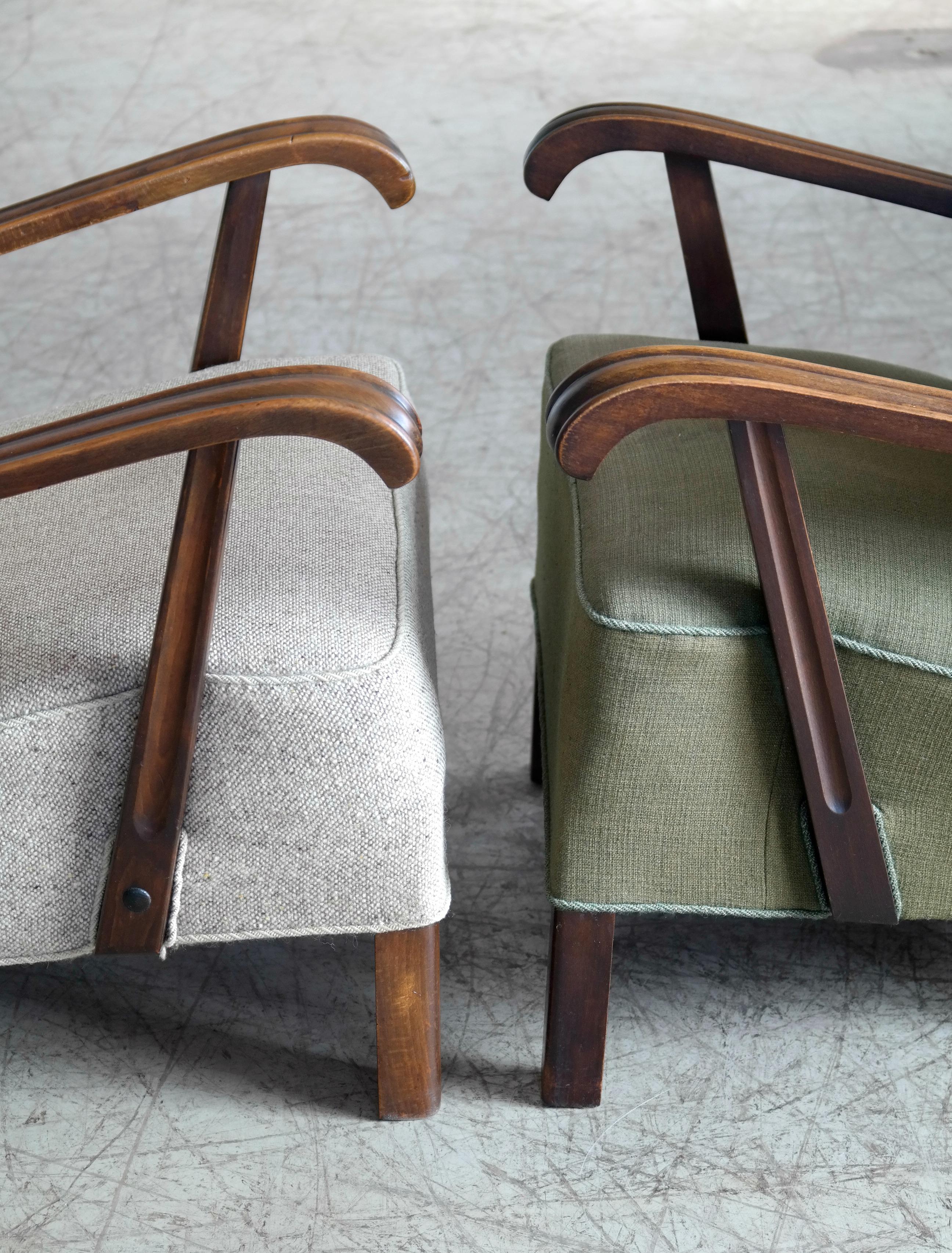 Pair of Fritz Hansen Style Danish Easy Lounge or Club Chairs, 1940s 4