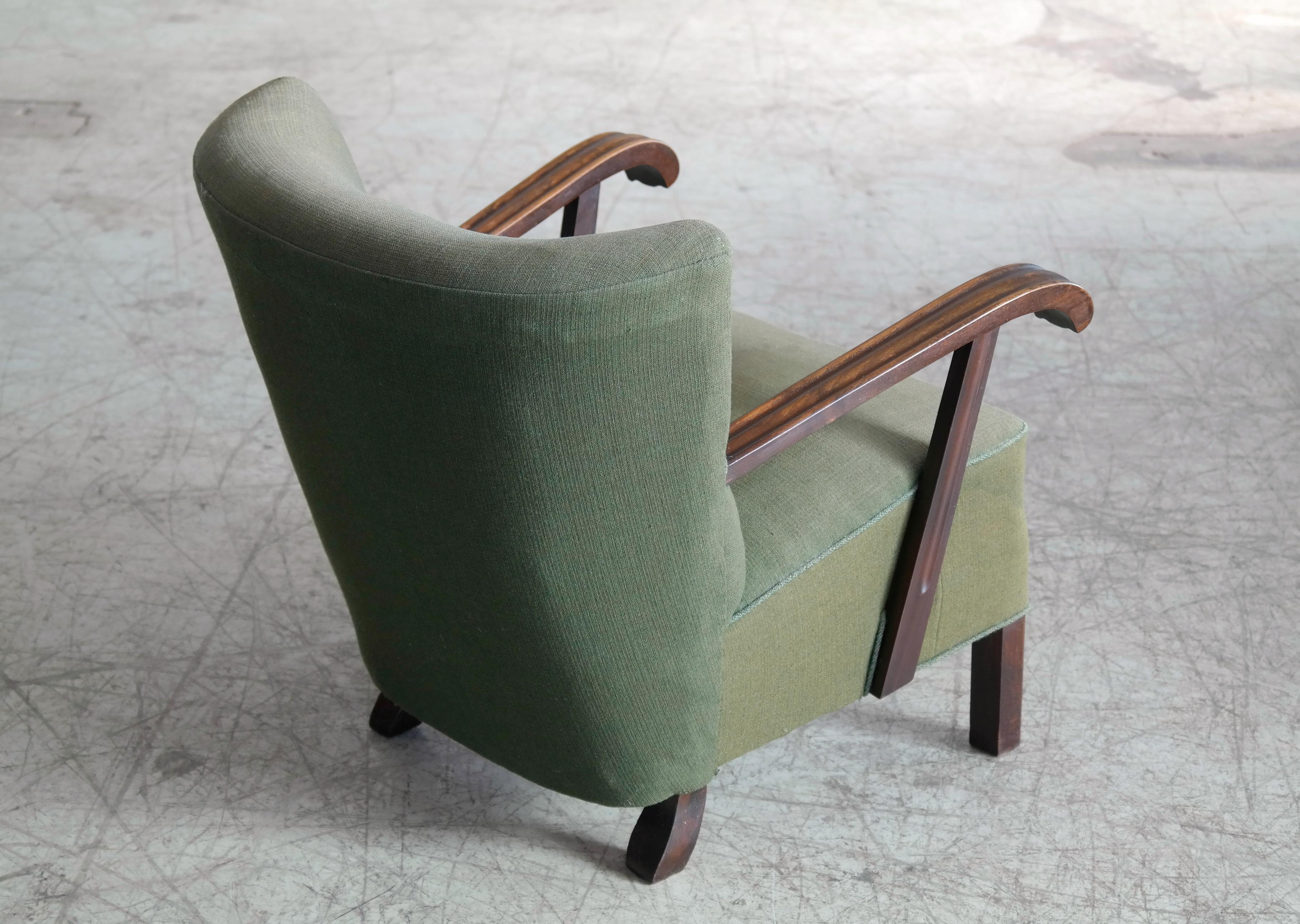 Pair of Fritz Hansen Style Danish Easy Lounge or Club Chairs, 1940s 5