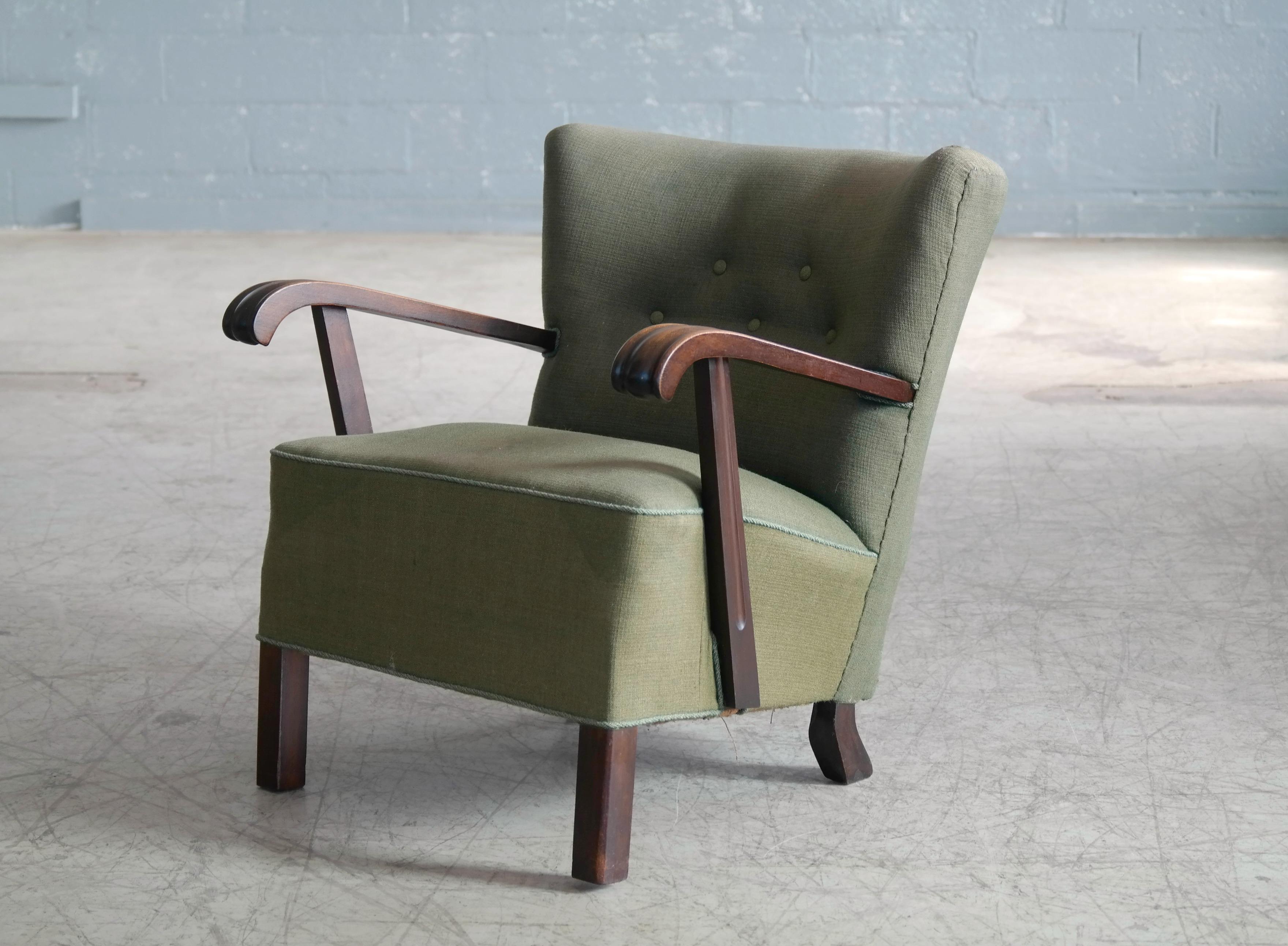 Pair of Fritz Hansen Style Danish Easy Lounge or Club Chairs, 1940s 2