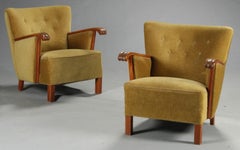Pair of Fritz Hansen Style Danish Easy Lounge or Club Chairs, 1940s