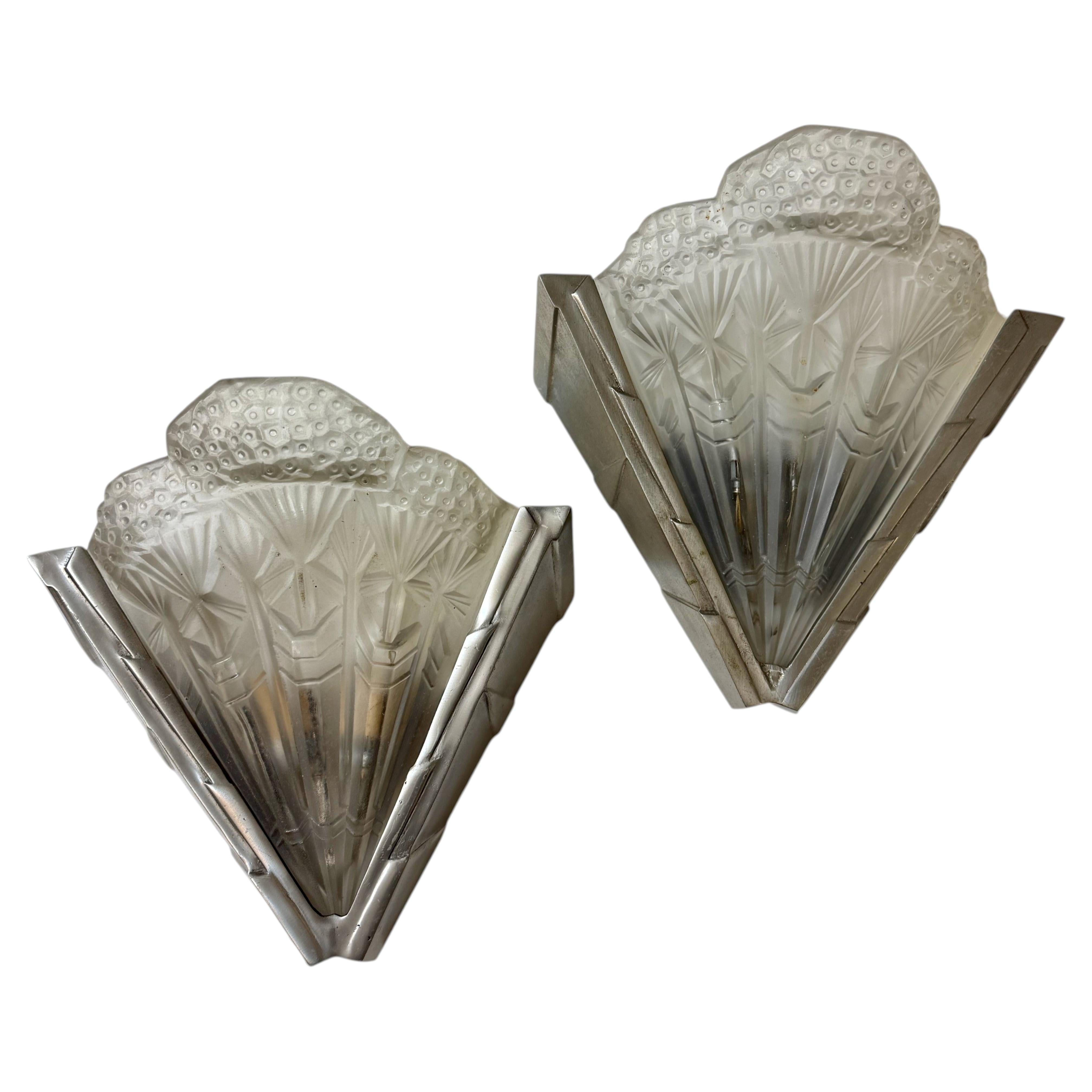 Pair of Frnech Art Deco Sconces Signed Noverdy
