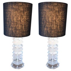 Pair of frosted and Clear Acrylic Table Lamps
