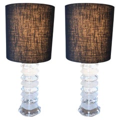 Pair of Frosted and Clear Acrylic Table Lamps