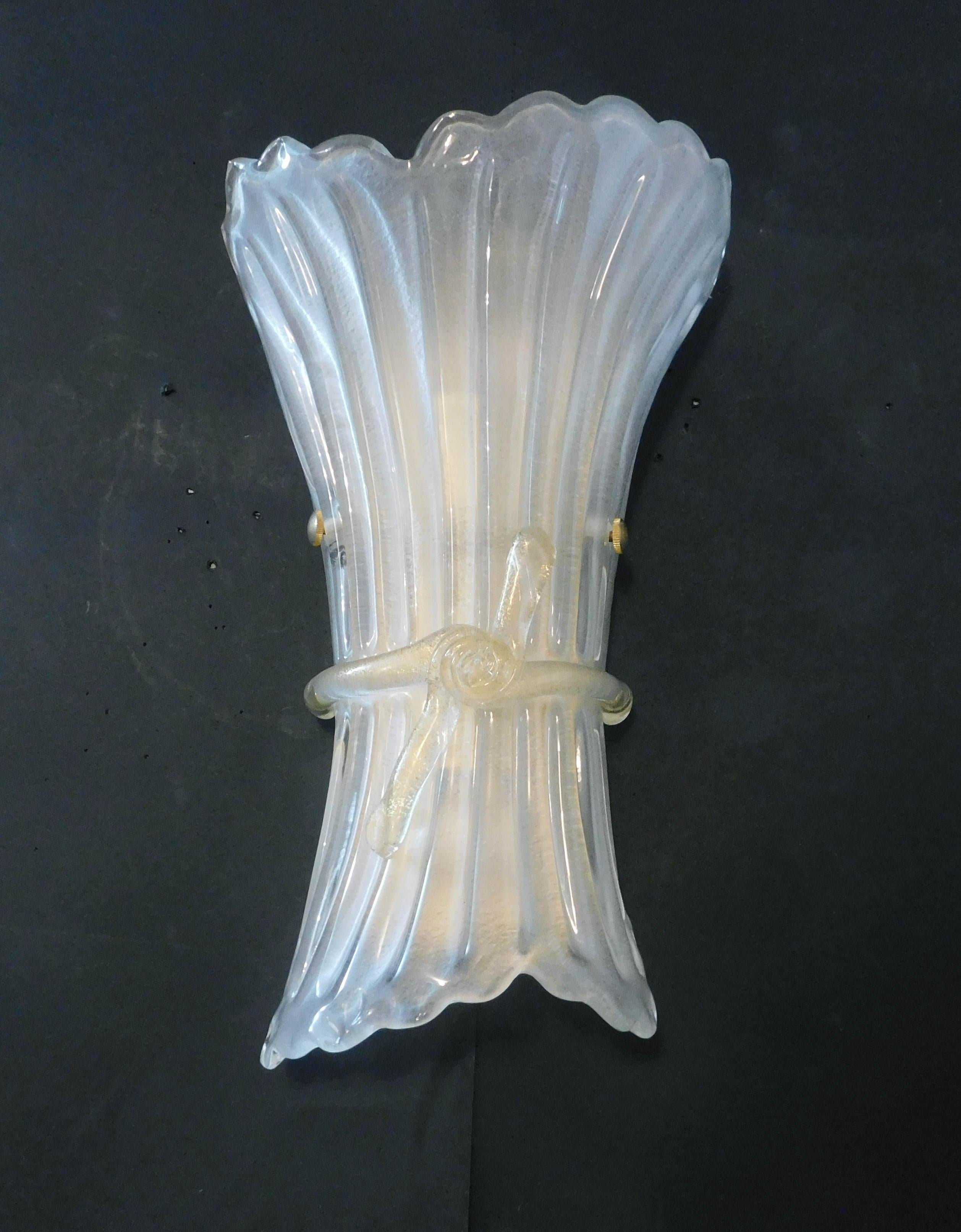 Mid-Century Modern Pair of Frosted Bow Sconces, 2 Pairs Available For Sale