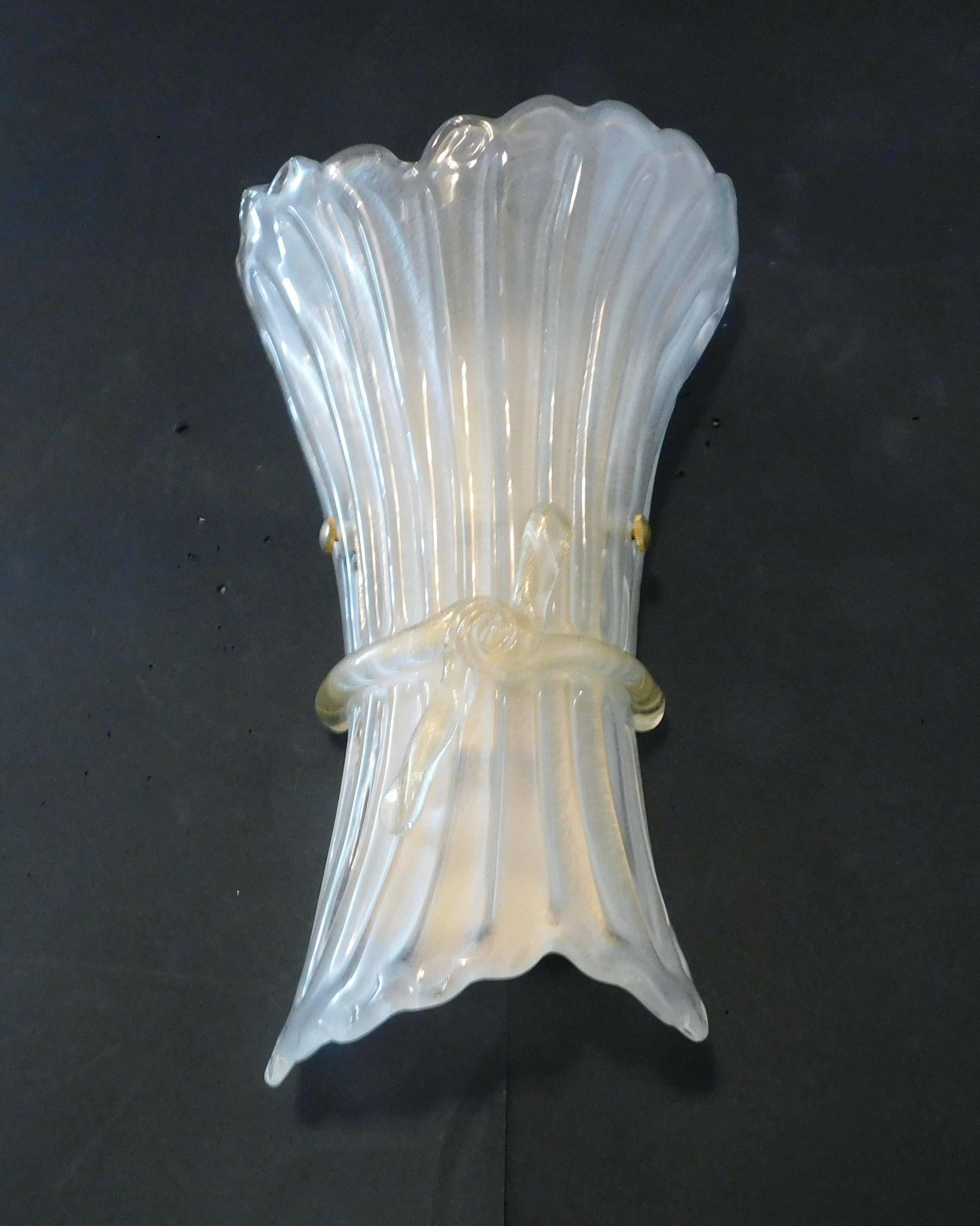 Italian Pair of Frosted Bow Sconces, 2 Pairs Available For Sale