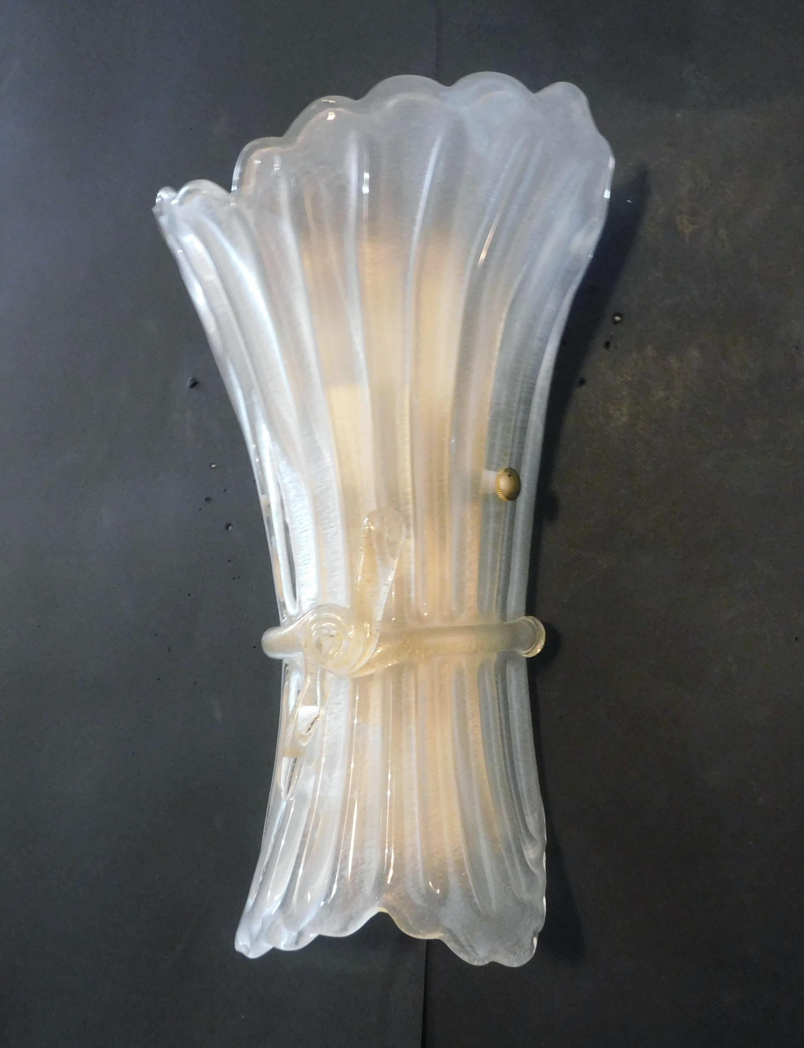 Pair of Frosted Bow Sconces, 2 Pairs Available In Good Condition For Sale In Los Angeles, CA