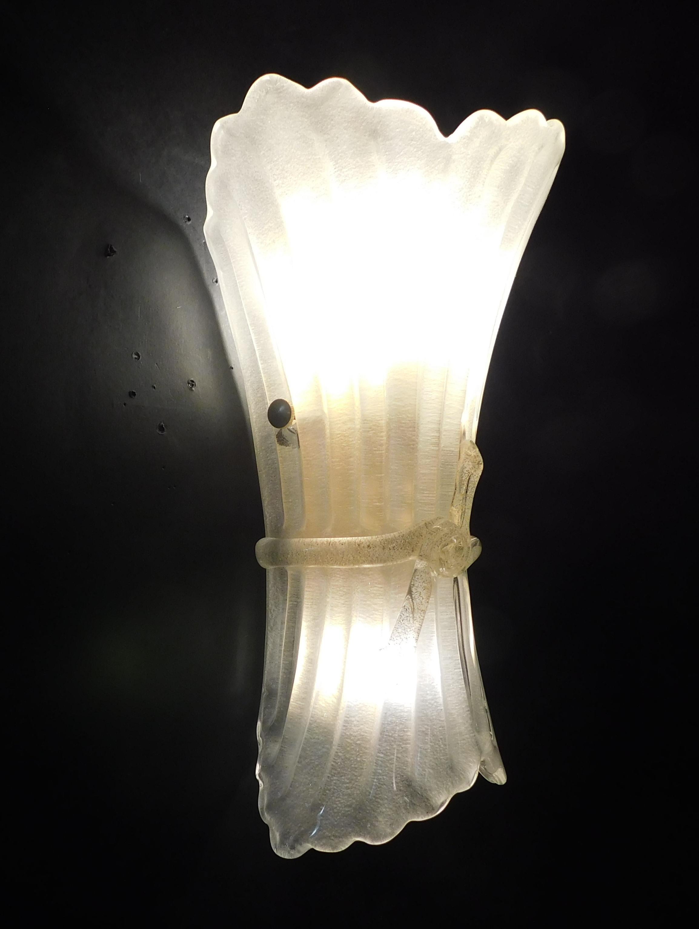Murano Glass Pair of Frosted Bow Sconces, 2 Pairs Available For Sale