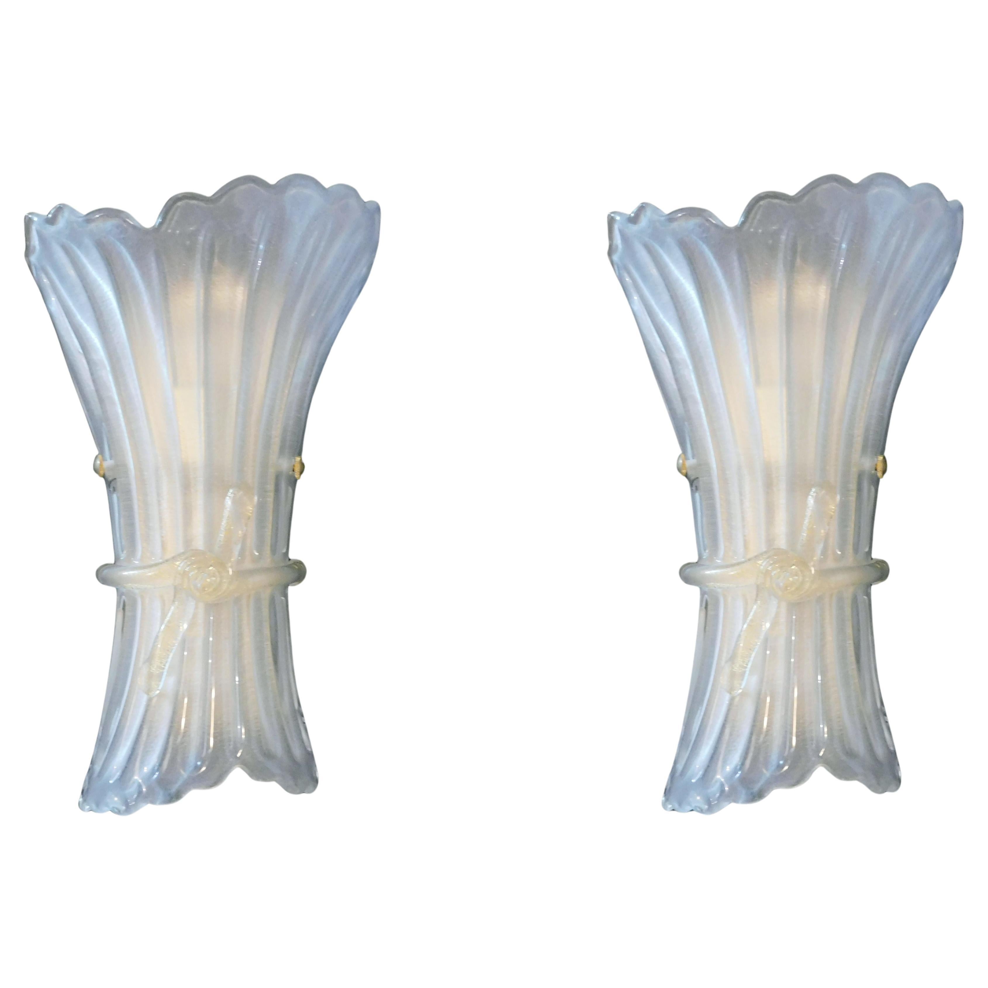 Pair of Frosted Bow Sconces, 2 Pairs Available For Sale