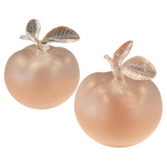 Pair of Frosted Crystal "Grand Pomme" Apple Sculptures by Nina Ricci for Lalique