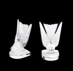Pair of Frosted Crystal Hirondelle / Swallow Bookends by Lalique of France