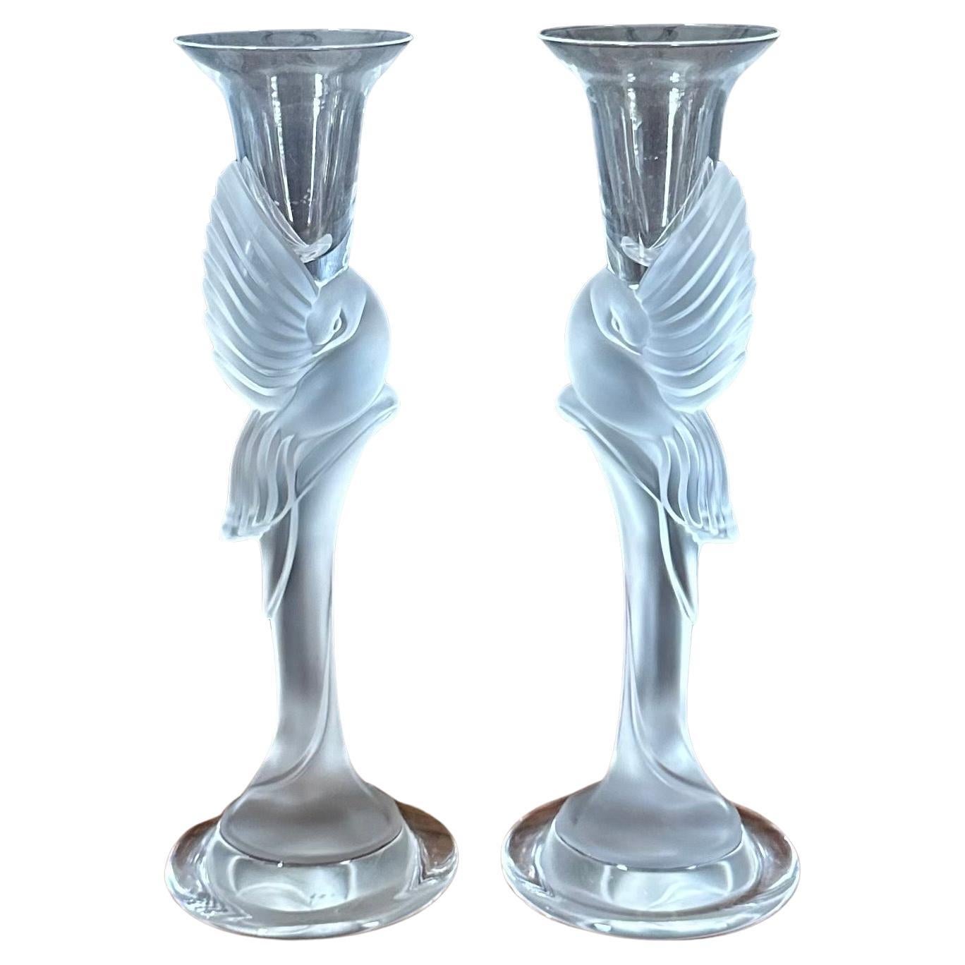 Pair of Frosted Crystal Snow Dove Candlesticks by Igor Carl for Faberge For Sale 8