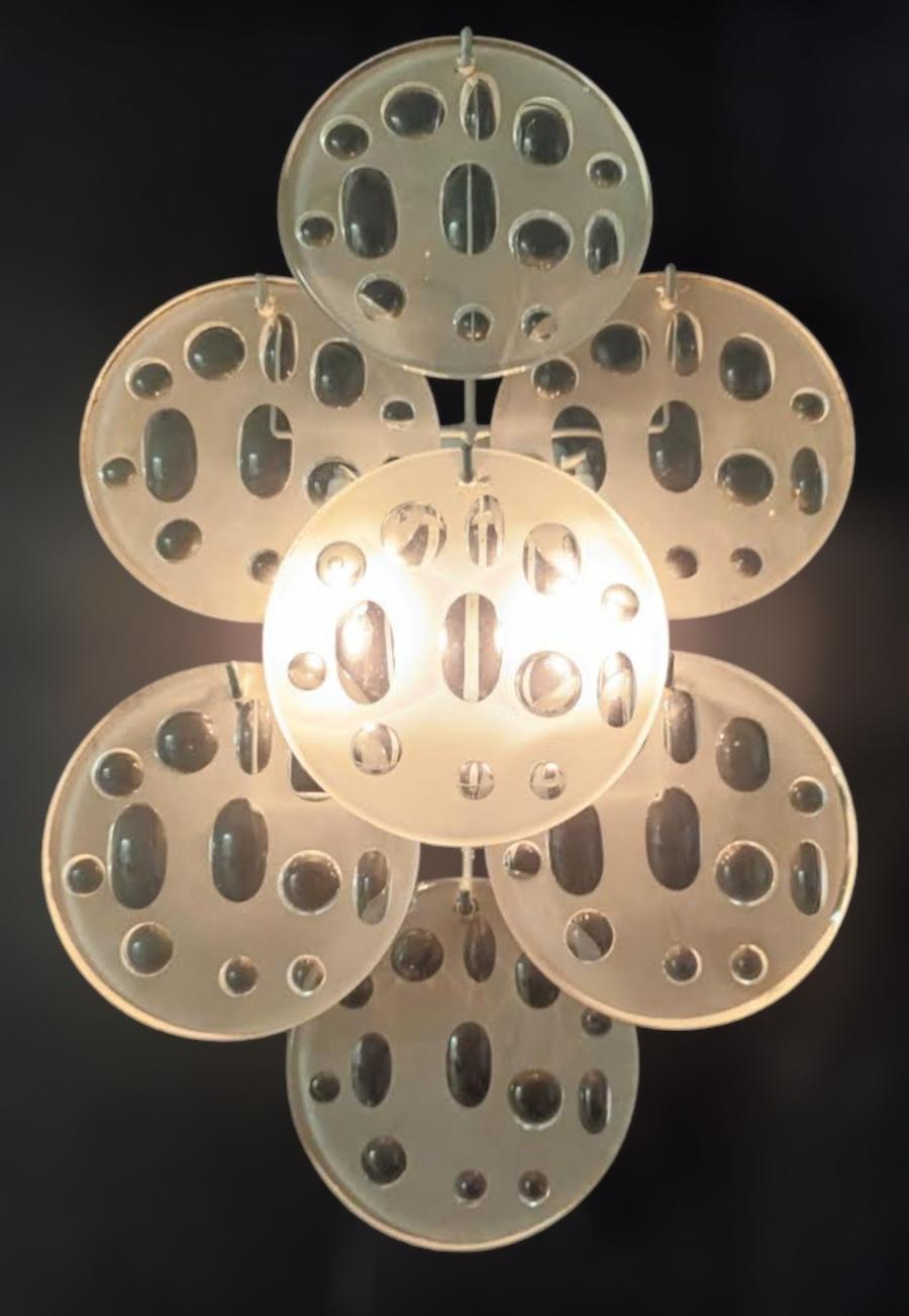 20th Century Pair of Frosted Disc Sconces For Sale