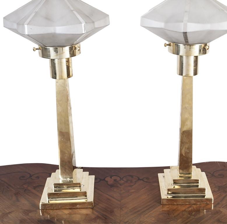 20th Century Pair of Frosted Glass and Brass Table Lamps, Late 1970s