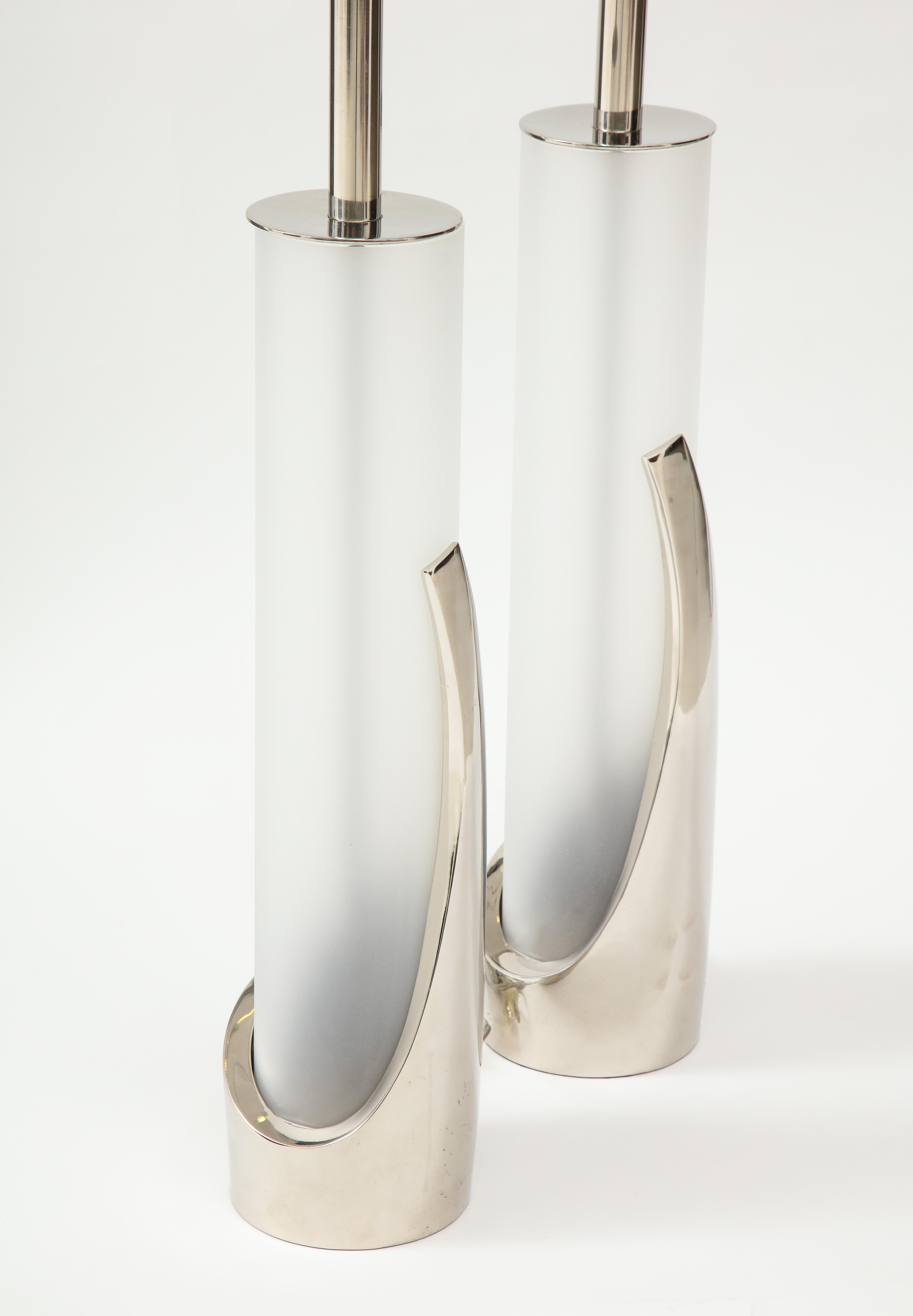 Pair of Frosted Glass and Chrome Lamps by Laurel In Good Condition For Sale In New York, NY