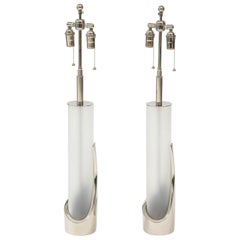 Pair of Frosted Glass and Chrome Lamps by Laurel