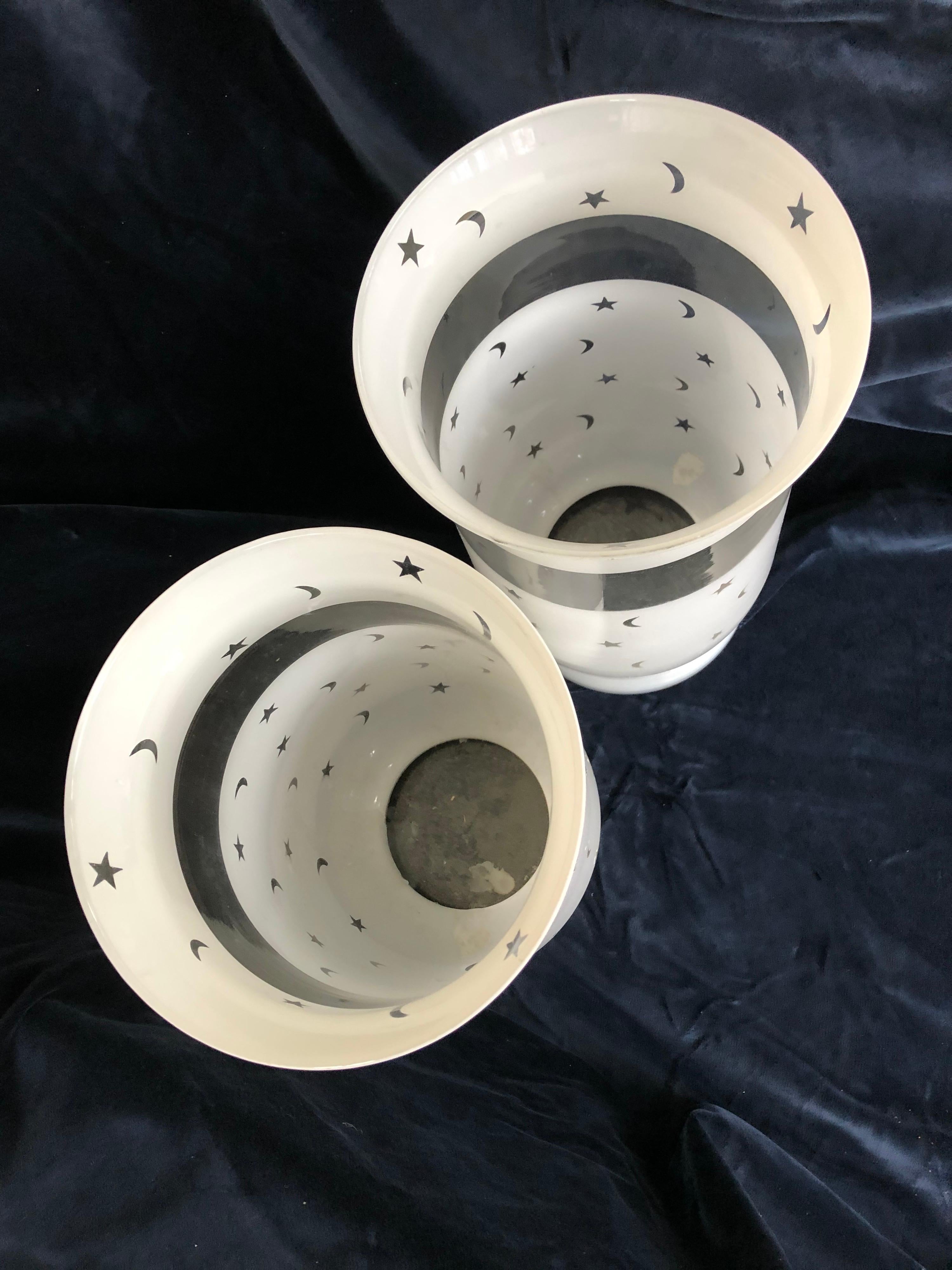 American Classical Moon and Star Decorated Frosted Glass Hurricane Shades For Sale