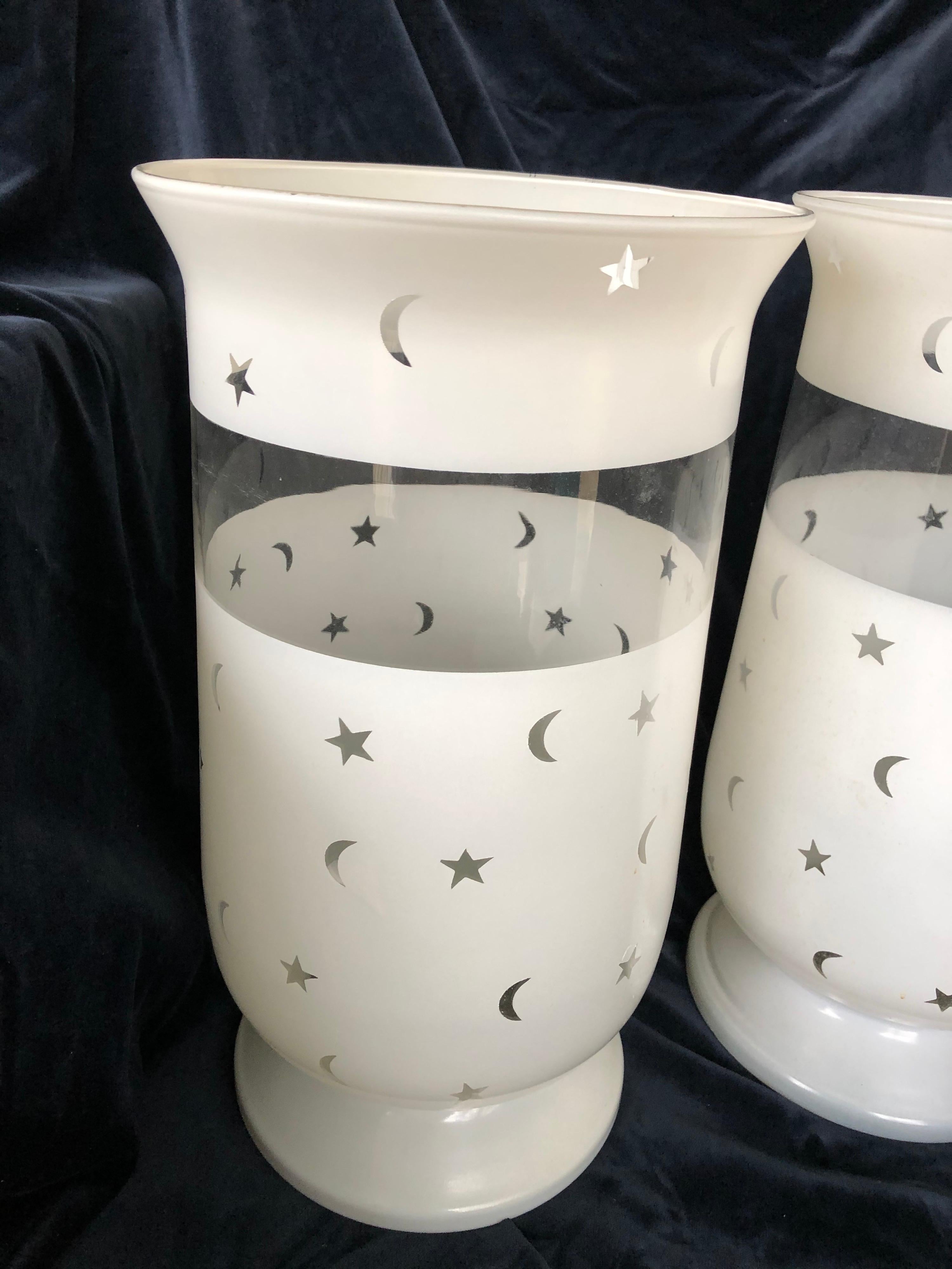 American Moon and Star Decorated Frosted Glass Hurricane Shades For Sale