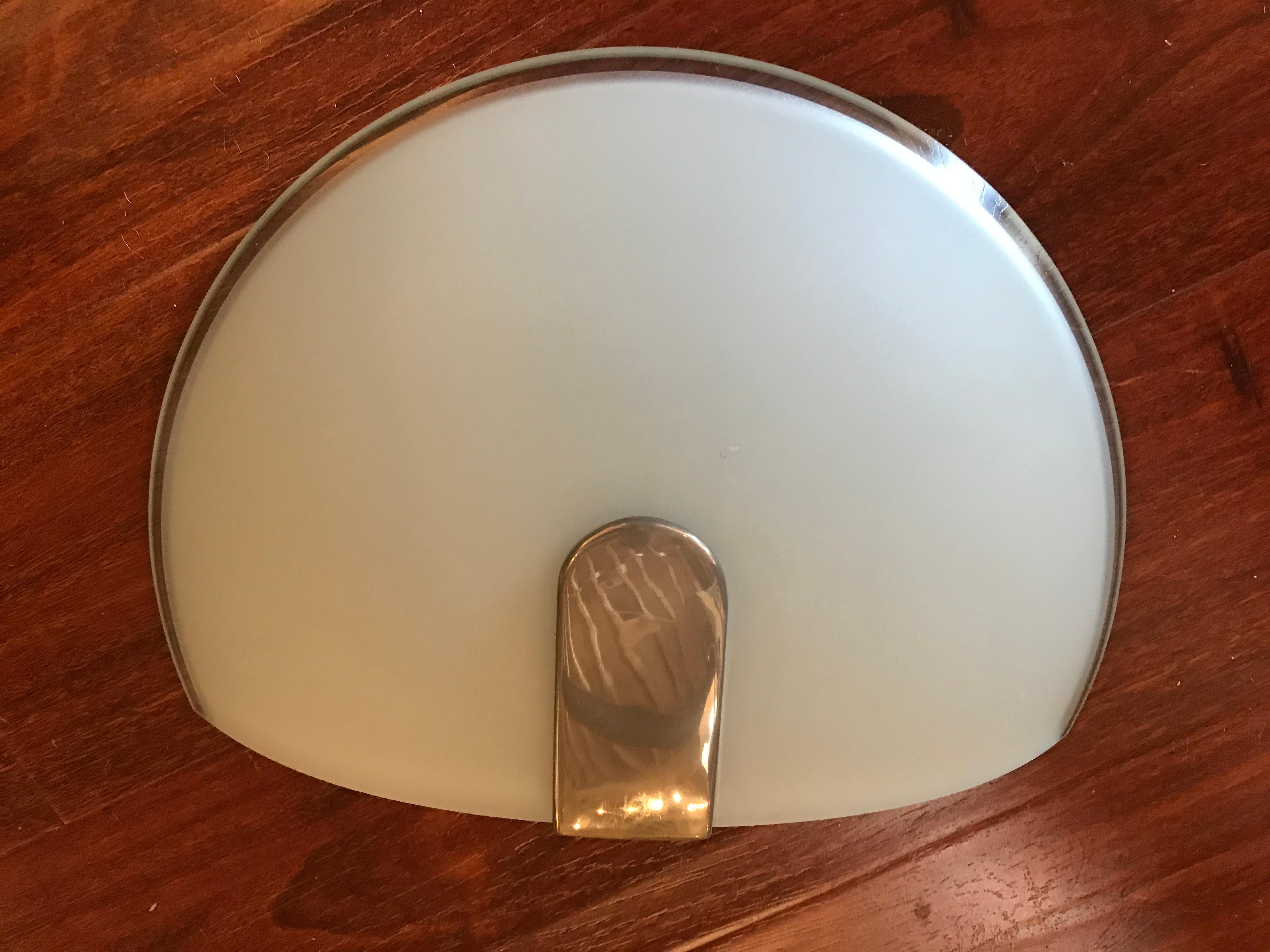 Mid-Century Pair of Frosted Glass and Chrome Lightolier Sconces For Sale 1