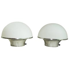 Pair of Frosted Glass Mushroom Table Lamps with  Aluminum Bases
