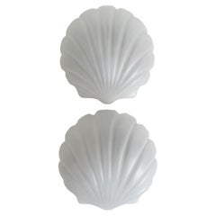Vintage Pair of Frosted Glass Scallop Sconces