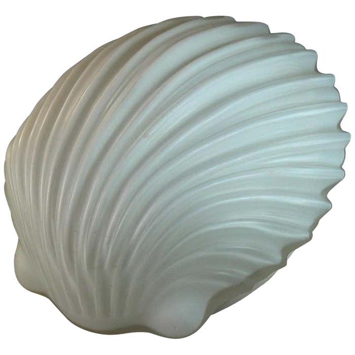 Pair of Frosted Glass Shell Mid Century Wall Sconces at 1stDibs