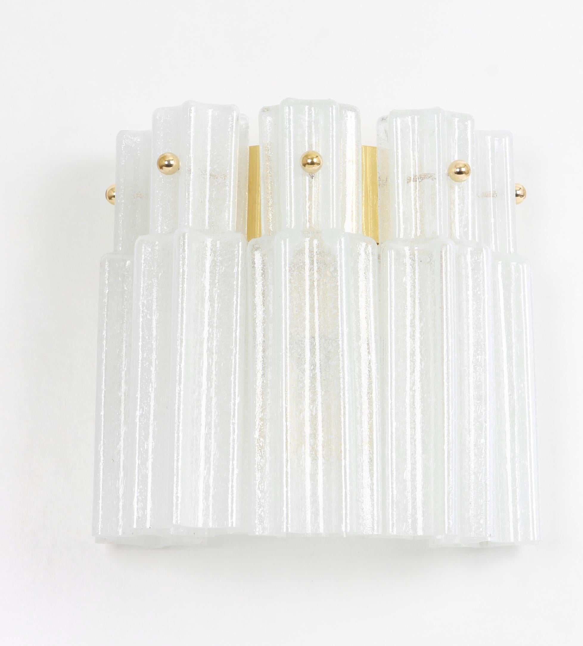Mid-Century Modern Pair of Frosted Glass Wall Lights by Limburg, Germany, 1960s