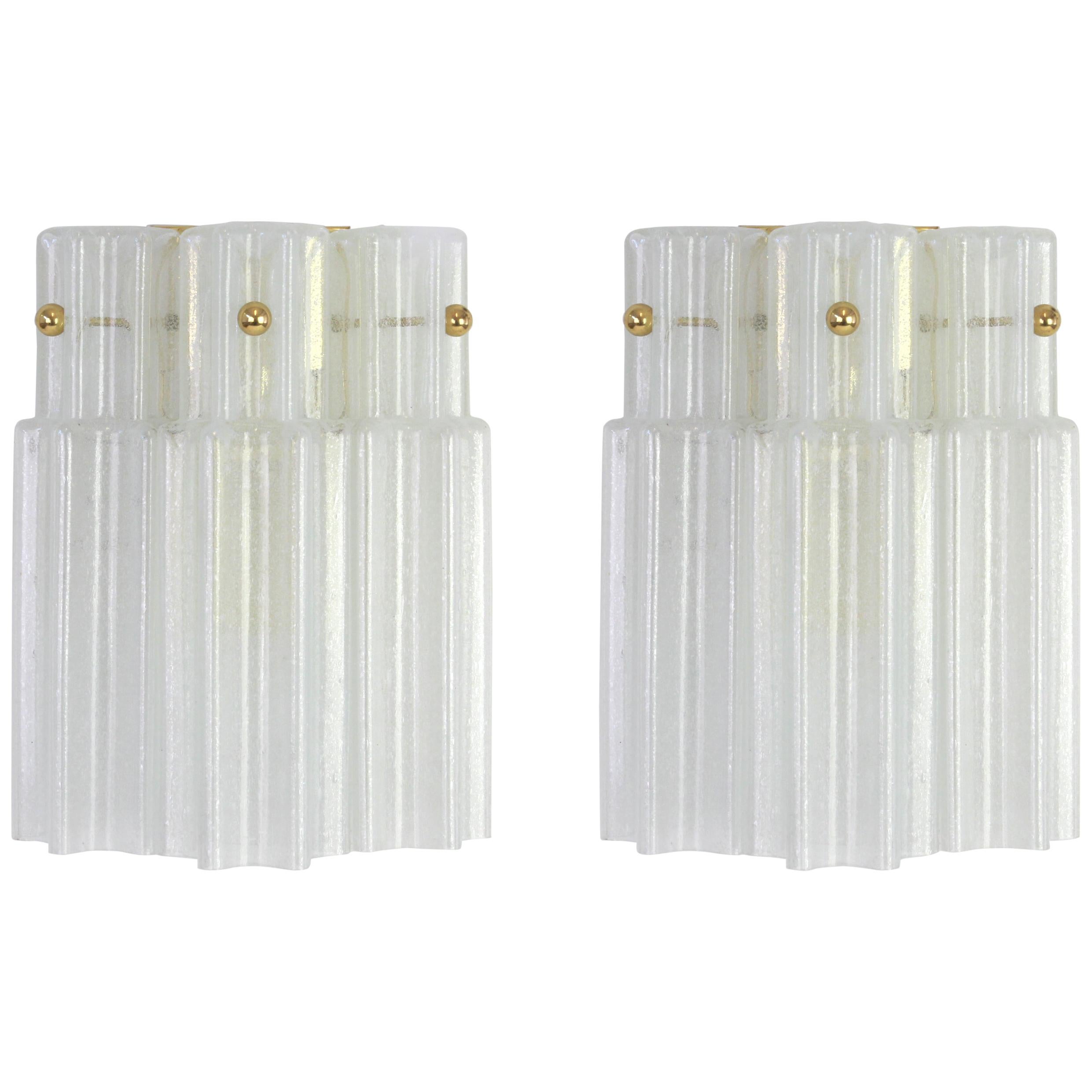 Pair of Frosted Glass Wall Lights by Limburg, Germany, 1960s