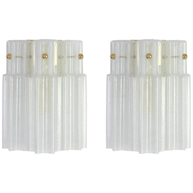 Pair of Frosted Glass Wall Lights by Limburg, Germany, 1960s For Sale