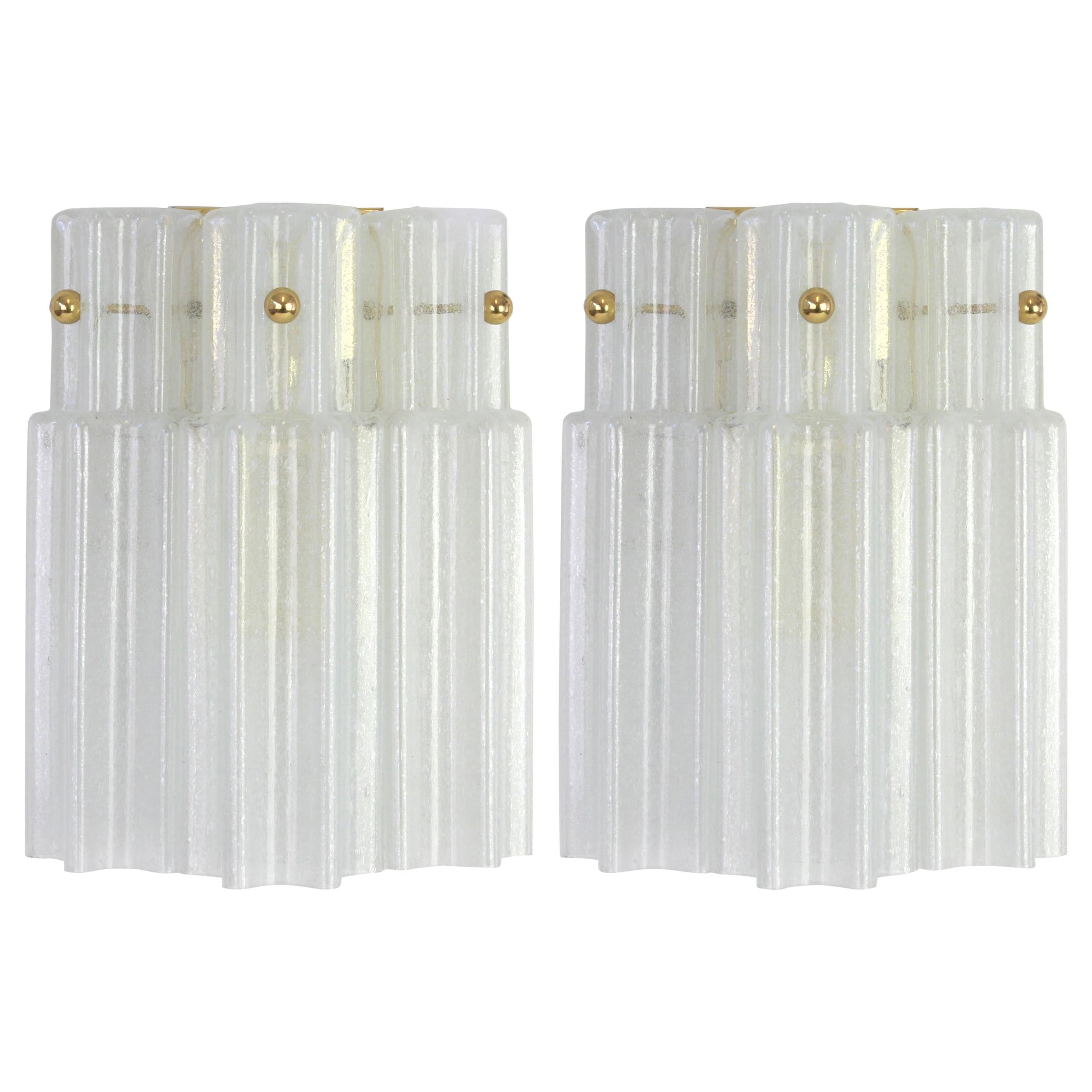 Pair of Frosted Glass Wall Lights by Limburg, Germany, 1960s