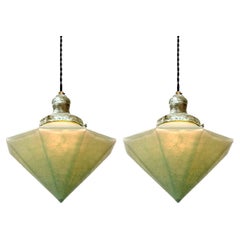Pair of Frosted Green Art Glass Pendents