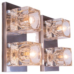 Coppia di luci da parete e da soffitto a cubetti di ghiaccio smerigliati in vetro di Peill & Putzler 1970