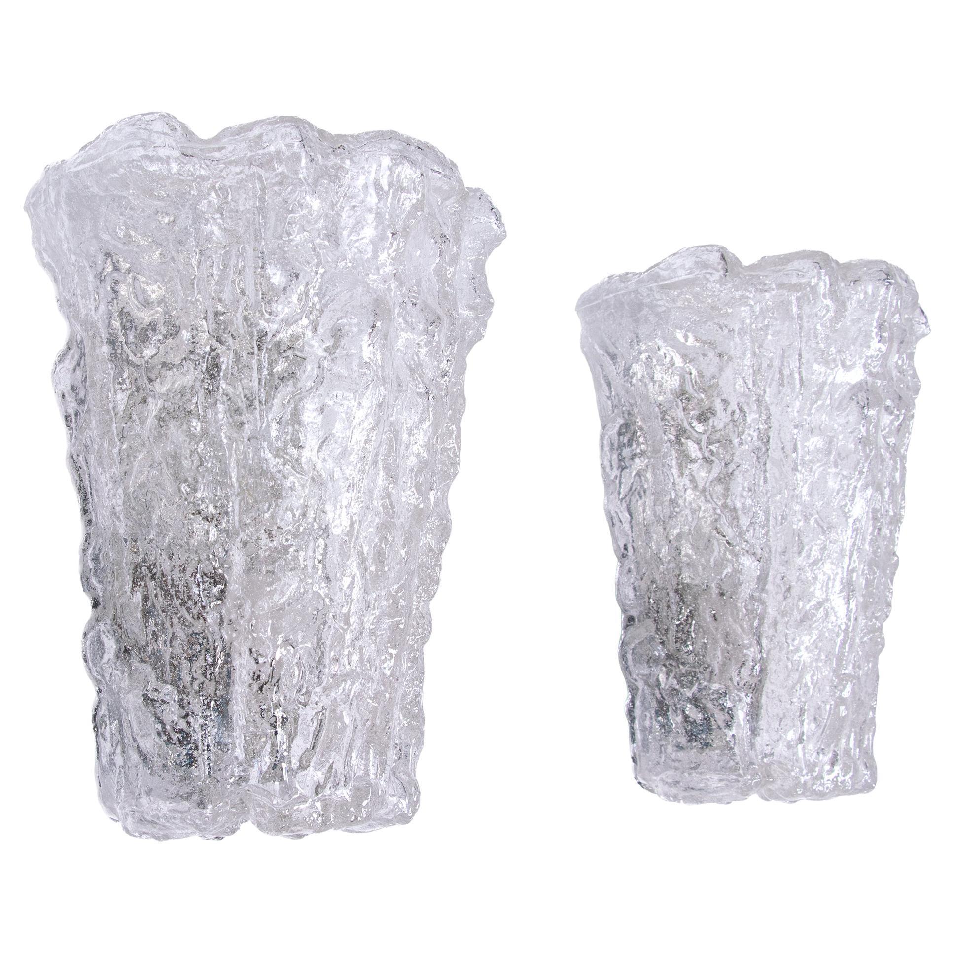 Pair of Frosted Ice Glass Wall Sconces by Glashütte Limburg, Germany, 1960s For Sale 4