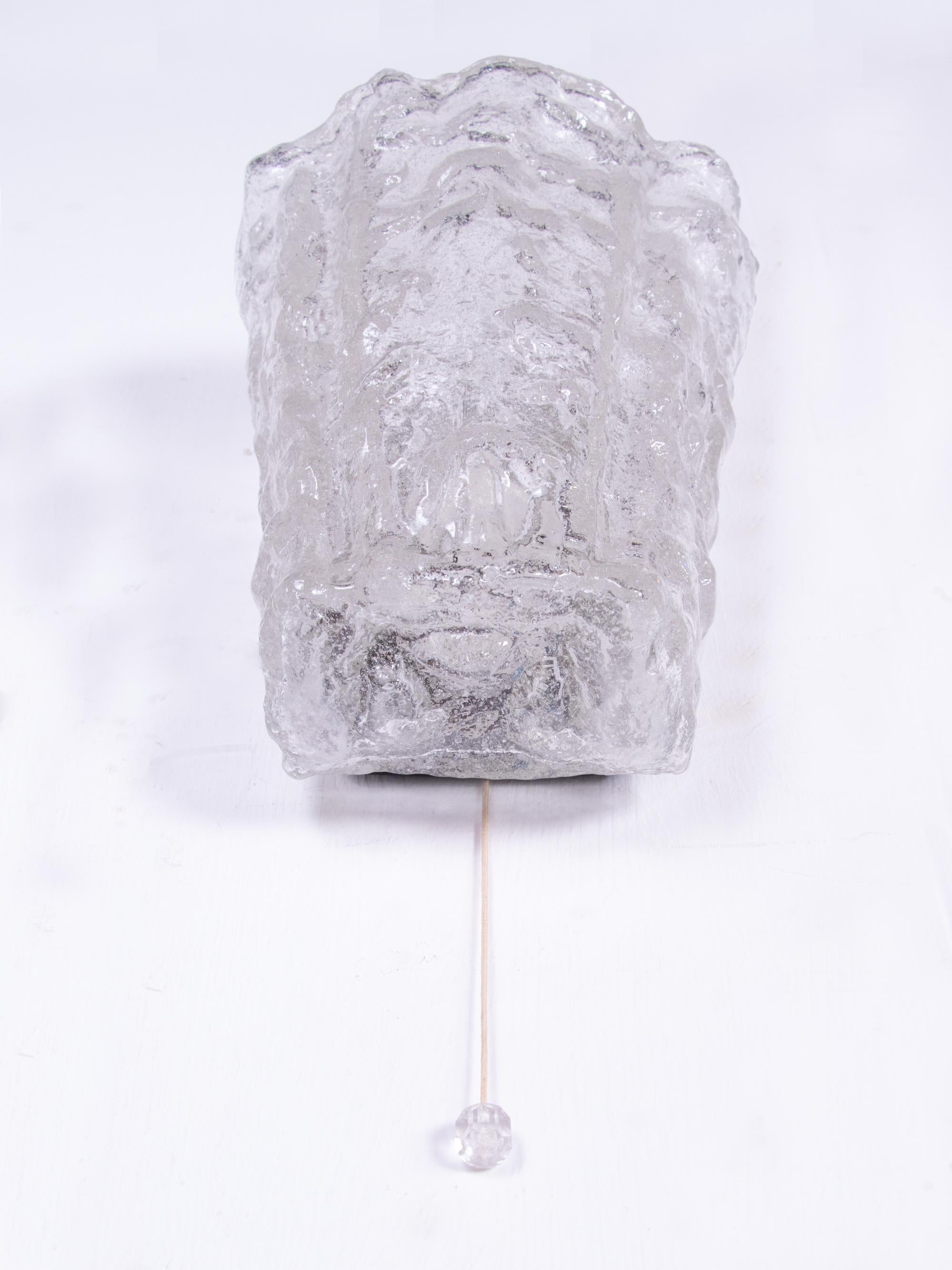 20th Century Pair of Frosted Ice Glass Wall Sconces by Glashütte Limburg, Germany, 1960s For Sale