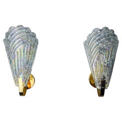 Paar mattierte Blattlampen, Murano-Glas, Italien, 1970