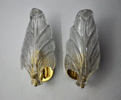 Paar mattierte Blattlampen, Murano-Glas, Italien, 1970