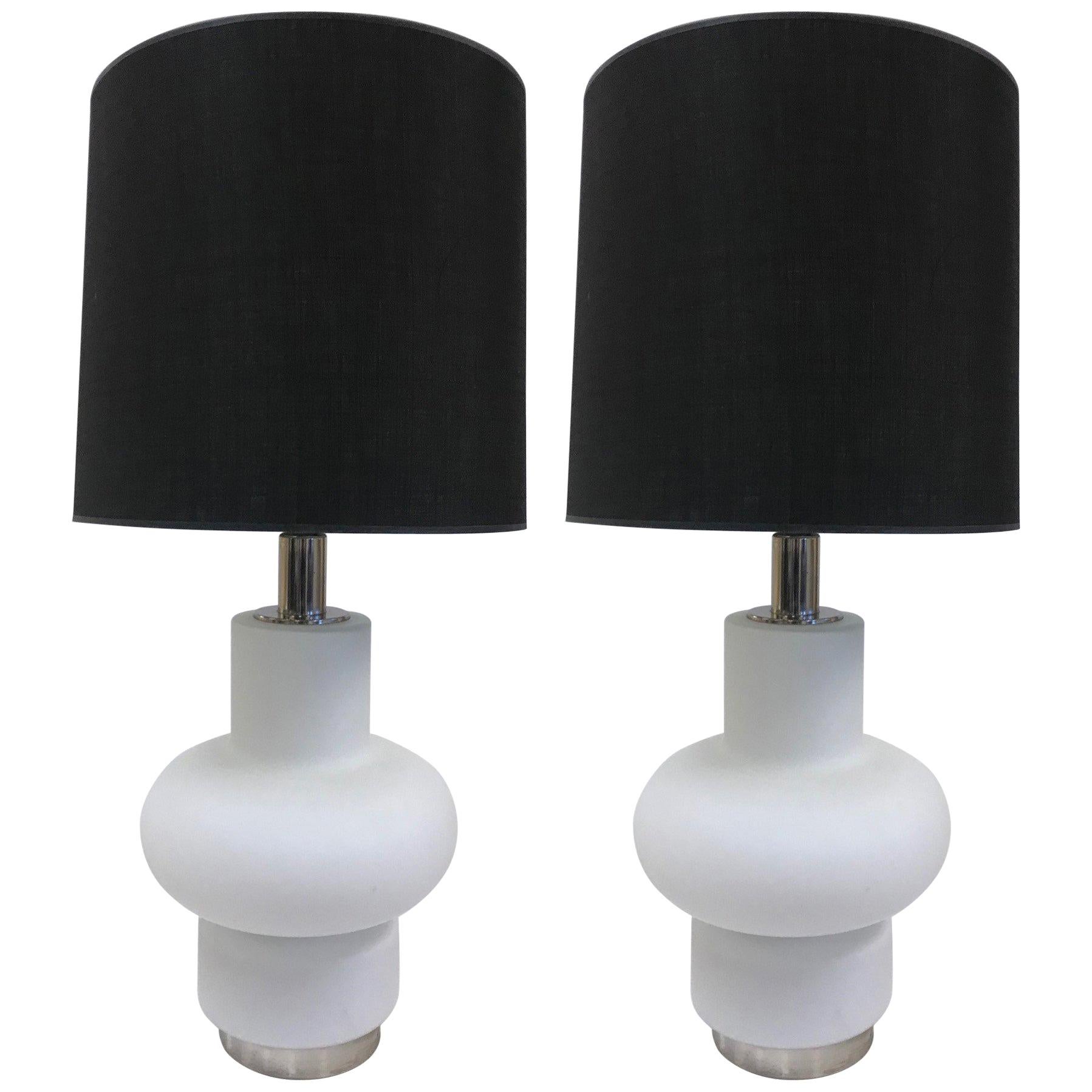 Pair of Frosted Murano Glass Lamps For Sale