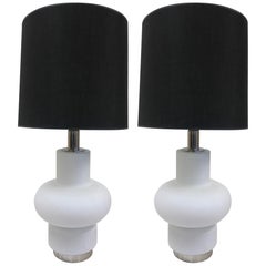 Retro Pair of Frosted Murano Glass Lamps