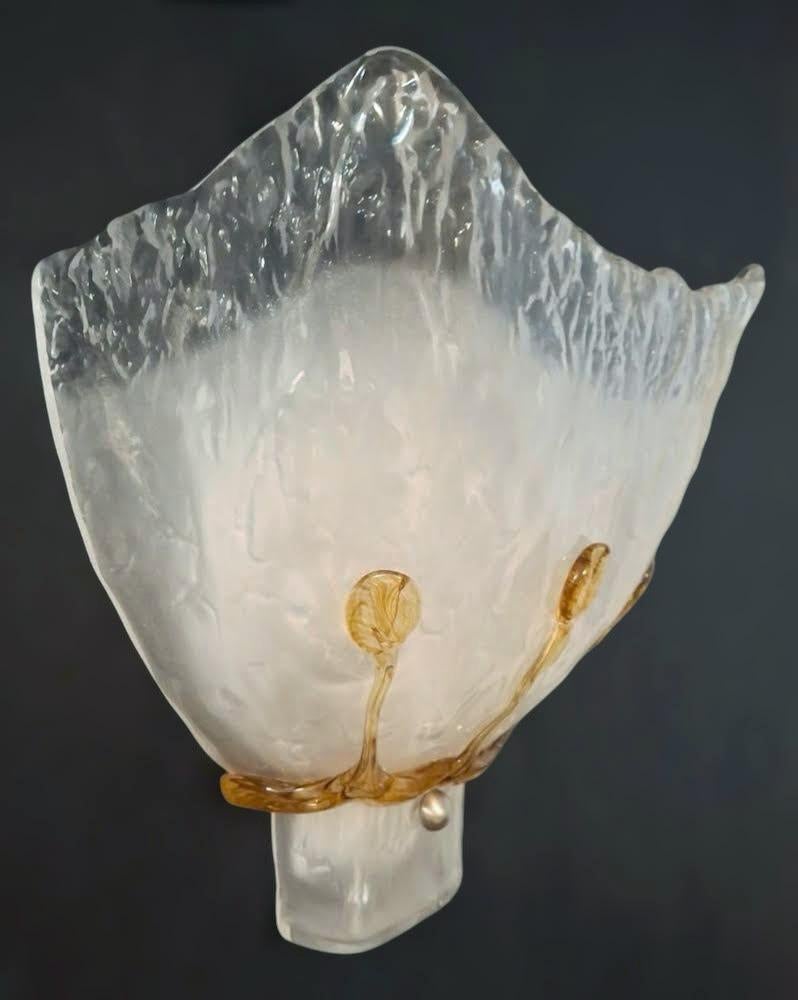 Mid-Century Modern Pair of Frosted Murano Sconces, 5 Pairs Available For Sale
