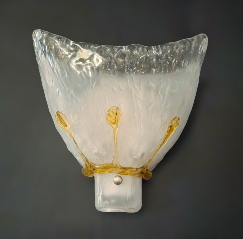 Italian Pair of Frosted Murano Sconces, 5 Pairs Available For Sale