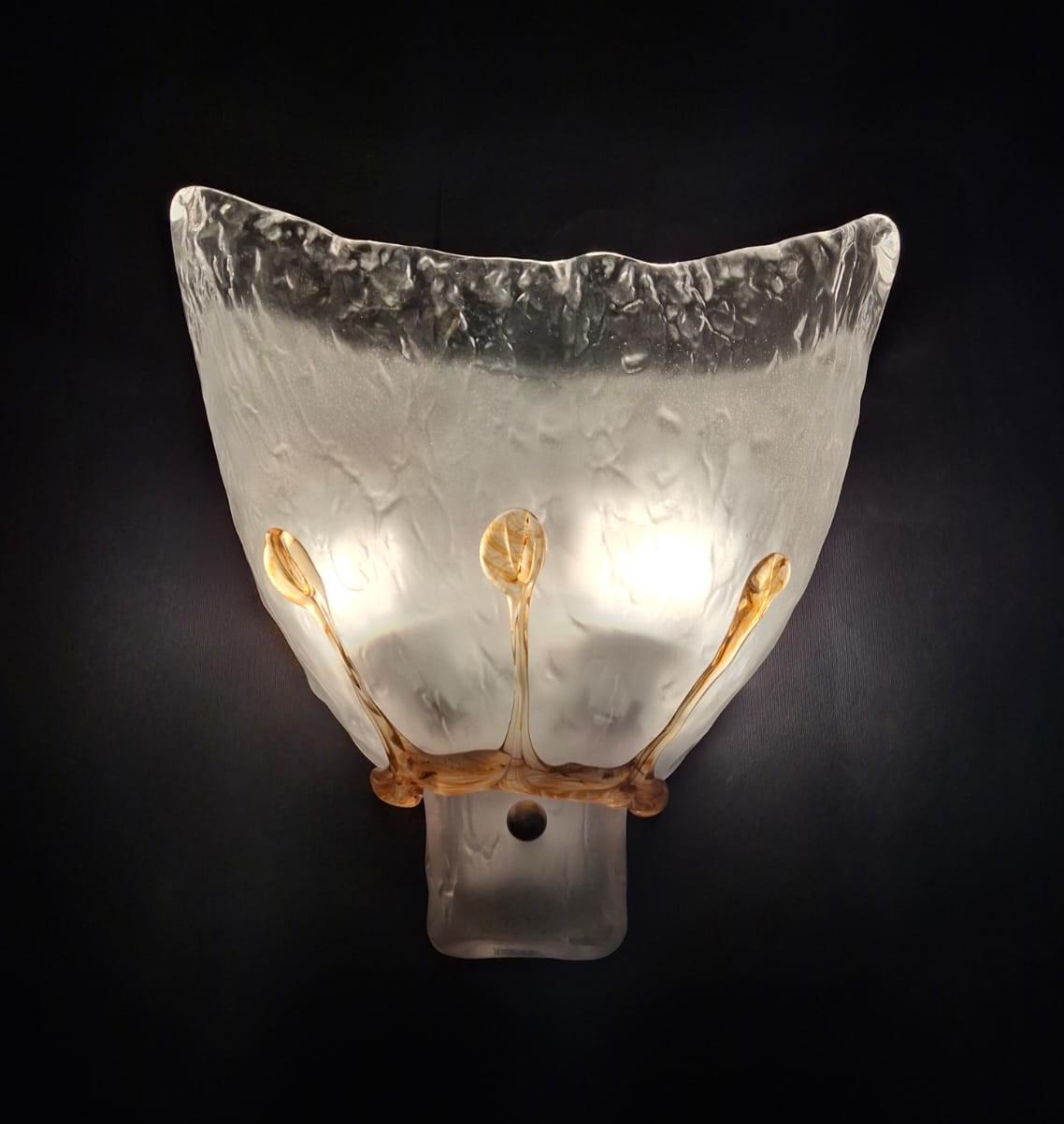 Pair of Frosted Murano Sconces, 5 Pairs Available In Good Condition For Sale In Los Angeles, CA