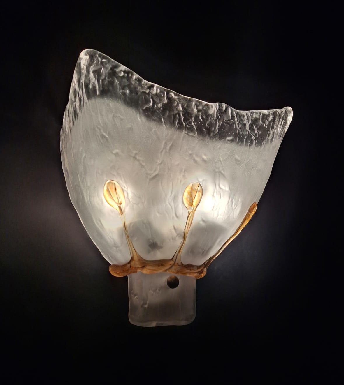 Contemporary Pair of Frosted Murano Sconces, 5 Pairs Available For Sale